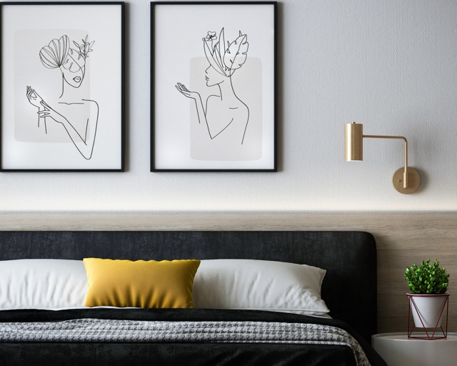 Hotellrum, säng och sänglampa