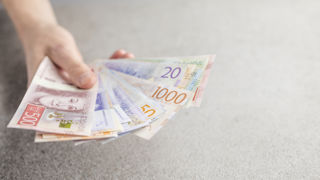 Person håller i de nya sedlarna