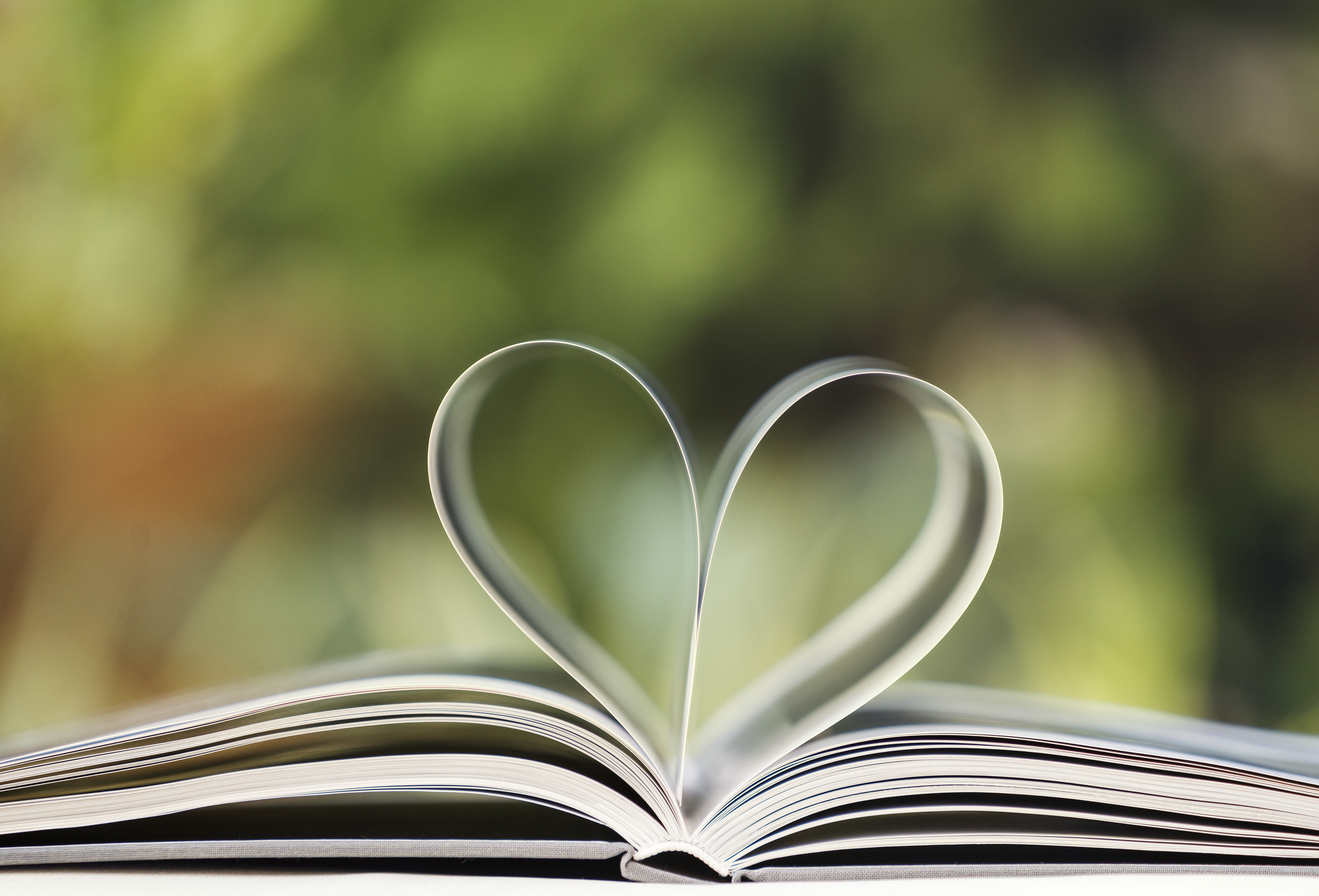 Heart shape made from book pages, selective focus